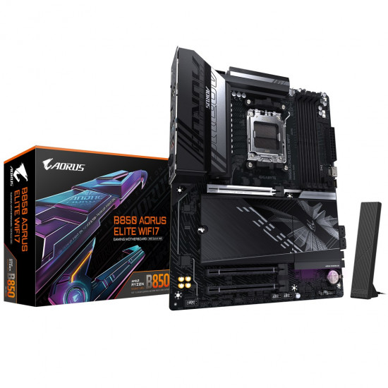 GIGABYTE B850 AORUS ELITE WIFI7 Motherboard - AMD Ryzen 9000 Series CPUs, 14+2+2 Phases Digital VRM, up to 8200MHz DDR5 (OC), 1xPCIe 5.0 + 2xPCIe 4.0 M.2, 2.5 LAN, WIFI 7, USB 3.2 Gen 2x2