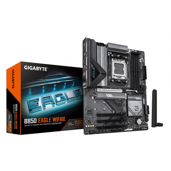 GIGABYTE B850 EAGLE WIFI6E Motherboard - AMD Ryzen 9000 Series CPUs, 8+2+2 Phases Digital VRM, up to 8200MHz DDR5 (OC), 1xPCIe 5.0 + 2xPCIe 4.0 M.2, GbE LAN, WIFI 6E, USB 3.2 Gen 2