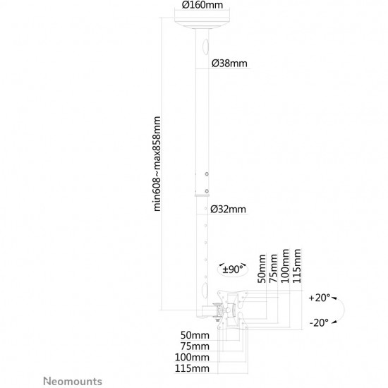 Neomounts Deckenhalterung für Flachbildschirme/Fernseher bis 30 (76 cm) 20KG FPMA-C050BLACK