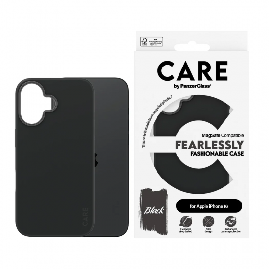 CARE Fashionable Case | Back cover | Apple | iPhone 16 | Recycled plastic | Black | MagSafe