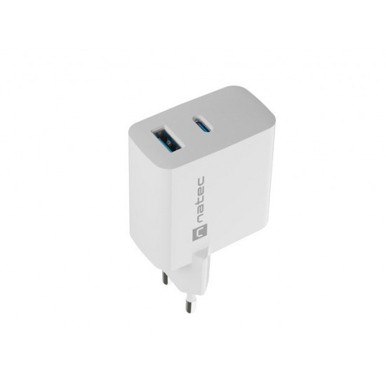 NATEC RIBERA GAN CHARGER 1x USB-A + 1x USB-C 65W WHITE