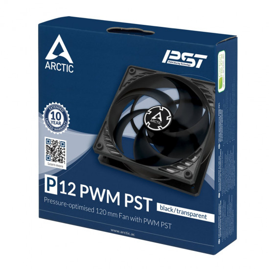 ARCTIC P12 PWM PST (Black/Transparent) Pressure-optimised 120 mm Fan with PWM PST