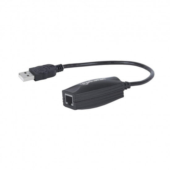 Manhattan USB-A Line Extender, for use with RJ45 network cable (not included), extends USB Device up to 60m, bus power, Cat5e/Cat6/Cat6A RJ45 network cables suitable, Black, Three Year Warranty, Blister