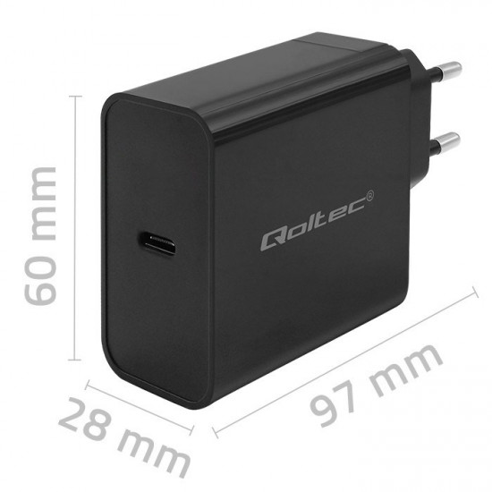 Qoltec Super Quick PD Charger |  1xUSB-C | 65W | 5-20V | 3-3.25A | Black