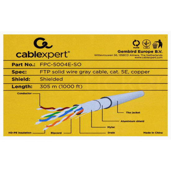 Gembird 305m Cat5e FTP networking cable Grey F/UTP (FTP)