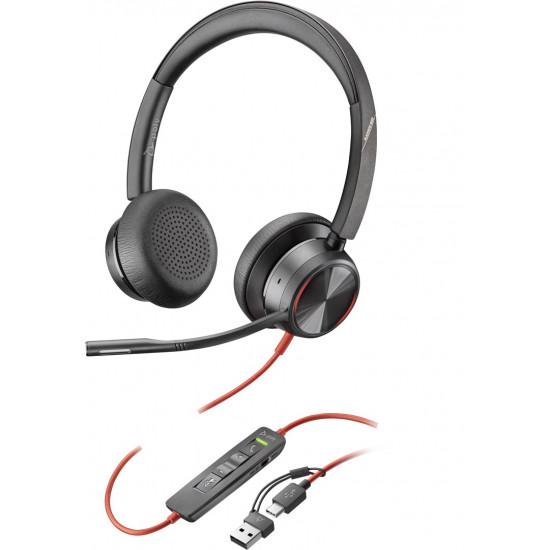 POLY Blackwire 8225 Stereo USB-C Headset +USB-C/A Adapter