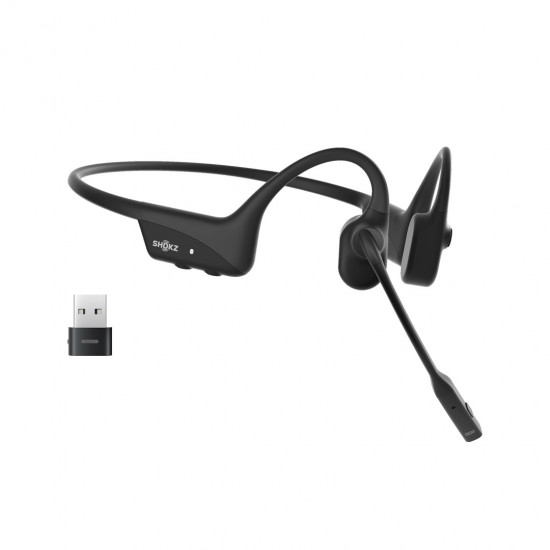 SHOKZ OpenComm2 UC Wireless Bluetooth Bone Conduction Videoconferencing Headset with USB-C adapter | 16 Hr Talk Time, 29m Wireless Range, 1 Hr Charge Time | Includes Noise Cancelling Boom Mic and Dongle, Black (C110-AC-BK)