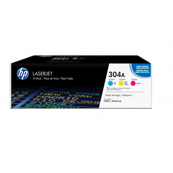 HP 304A 3-pack Cyan/Magenta/Yellow Original LaserJet Toner Cartridges