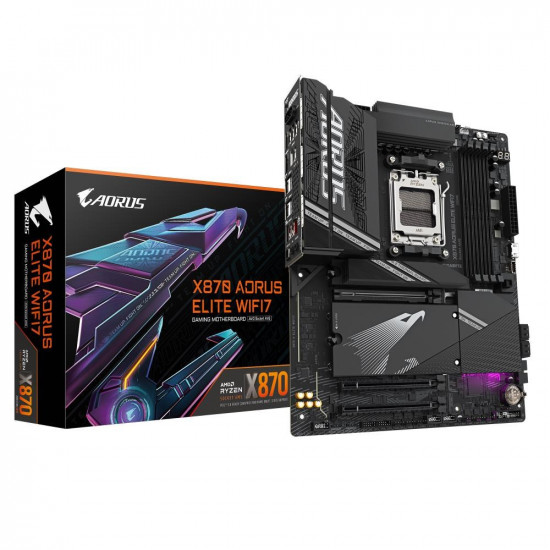 GIGABYTE X870 AORUS ELITE WIFI7 Motherboard - Supports AMD Ryzen 9000 CPUs, 16+2+2 phases VRM, up to 8000MHz DDR5 (OC), 3xPCIe 5.0 + 1xPCIe 4.0, Wi-Fi 7, 2.5GbE LAN, USB 4