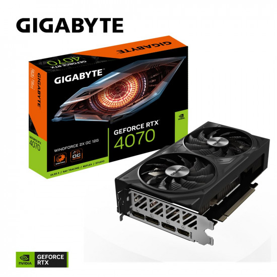 GIGABYTE GeForce RTX 4070 WINDFORCE 2X OC 12G Graphics Card - 12GB GDDR6X, 192bit, PCI-E 4.0, 2490MHz Core Clock, 3 x DisplayPort 1.4a, 1 x HDMI 2.1a, NVIDIA DLSS 3, GV-N4070WF2OC-12GD