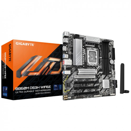 Mainboard|GIGABYTE|Intel B860 Express|LGA1851|Micro-ATX|Memory DDR5|Memory slots 4|4xPCI-Express 4.0 16x|1xPCI-Express 5.0 16x|2xM.2|1xHDMI|2xDisplayPort|1xAudio-In|1xAudio-Out|1xMicrophone|3xUSB 2.0|1xUSB-C|1xPS/2|1xRJ45|B860MDS3HWIFI6E1.0