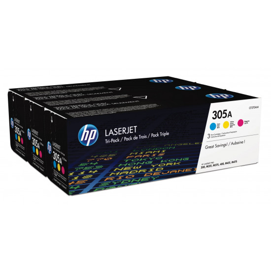 HP 305A - 3 pakker - farve (cyan, mage