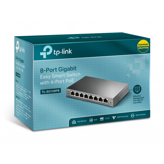 TP-LINK | Smart Switch | TL-SG108PE | Web Managed | Desktop | Gigabit Ethernet (copper) ports quantity 4 | PoE+ ports quantity 4 | Power supply type External | 36 month(s)