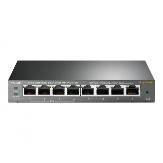 TP-LINK | Smart Switch | TL-SG108PE | Web Managed | Desktop | Gigabit Ethernet (copper) ports quantity 4 | PoE+ ports quantity 4 | Power supply type External | 36 month(s)