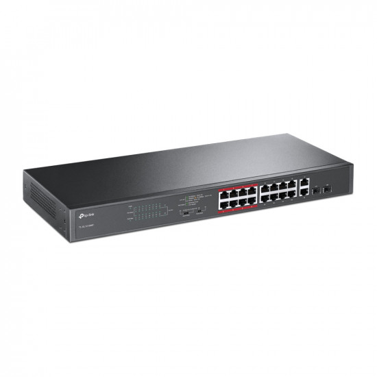 TP-LINK | Switch | TL-SL1218MP | Unmanaged | Rackmountable | 10/100 Mbps (RJ-45) ports quantity 16 | Gigabit Ethernet (copper) ports quantity 2 | PoE+ ports quantity 16 | 36 month(s)