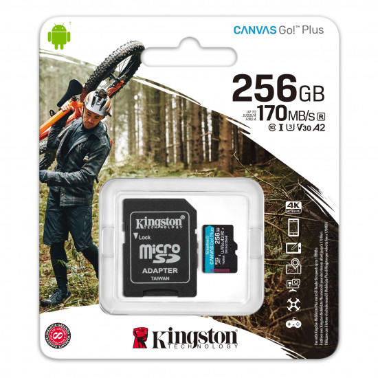 Kingston | microSD | Canvas Go! Plus | 256 GB | MicroSD | Flash memory class 10 | SD Adapter