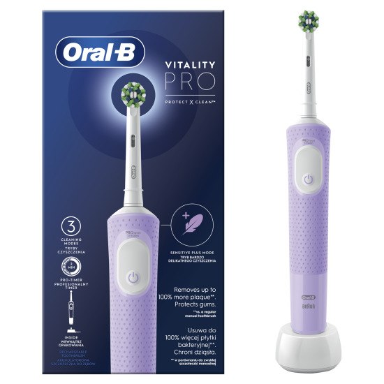 Oral-B | Electric Toothbrush | D103 Vitality Pro | Rechargeable | For adults | Number of brush heads included 1 | Number of teeth brushing modes 3 | Lilac Mist