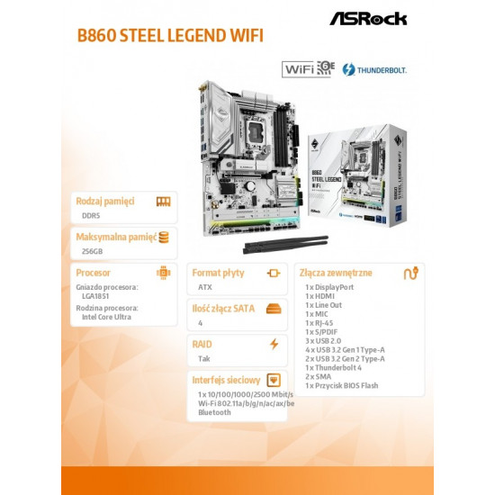 Motherboard B860 Steel Legend WiFi s1851 4DDR5 TB ATX