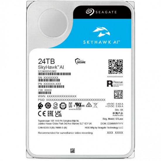 SEAGATE Surveillance Video Optimized AI Skyhawk 24TB HDD SATA 6Gb/s 512MB cache 3.5inch CMR Helium