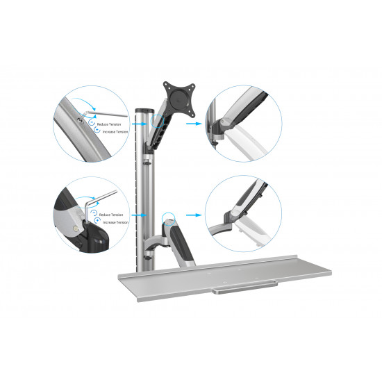 Digitus | Wall mount | Workstation | Adjustable Height, Tilt, Swivel | 27  | Maximum weight (capacity) 6 kg | Silver