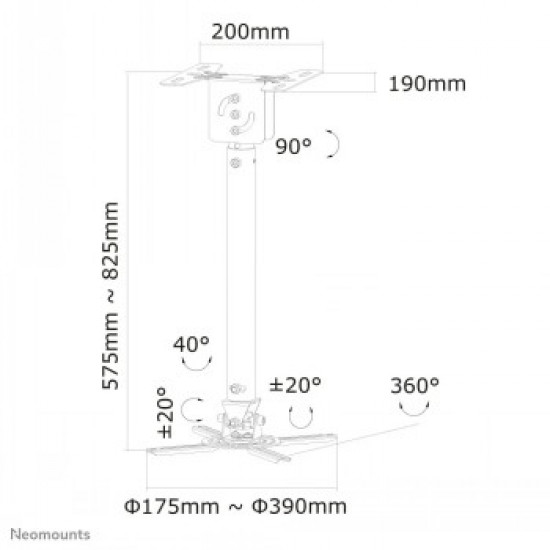 NEWSTAR PROJECTOR CEILING MOUNT (HEIGHT: 58-83 CM) 15 KG SILVER