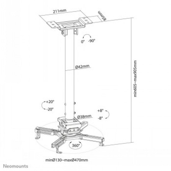 NEOMOUNTS BY NEWSTAR PROJECTOR CEILING MOUNT (HEIGHT ADJUSTABLE: 60-90 CM)