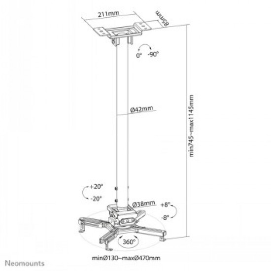 NEOMOUNTS BY NEWSTAR PROJECTOR CEILING MOUNT (HEIGHT ADJUSTABLE: 74-114 CM)