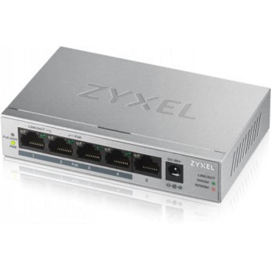 ZYXEL GS1005-HP, 5 PORT GIGABIT POE+ UNMANAGED DESKTOP SWITCH, 4 X POE, 60 WATT