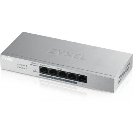 ZYXEL GS1200-5HP, 5 PORT GIGABIT POE+ WEBMANAGED DESKTOP SWITCH, 4X POE, 60 WATT