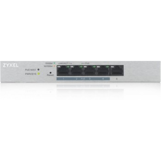 ZYXEL GS1200-5HP, 5 PORT GIGABIT POE+ WEBMANAGED DESKTOP SWITCH, 4X POE, 60 WATT