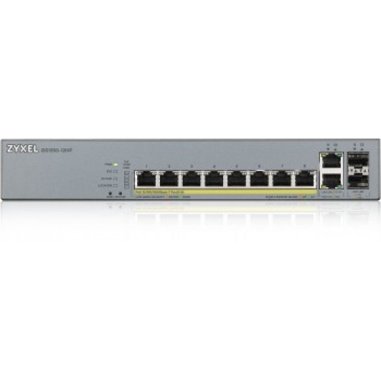 ZYXEL GS1350-12HP, 12 PORT MANAGED CCTV POE SWITCH, LONG RANGE, 130W (1 YEAR NCC PRO PACK LICENSE BUNDLED)