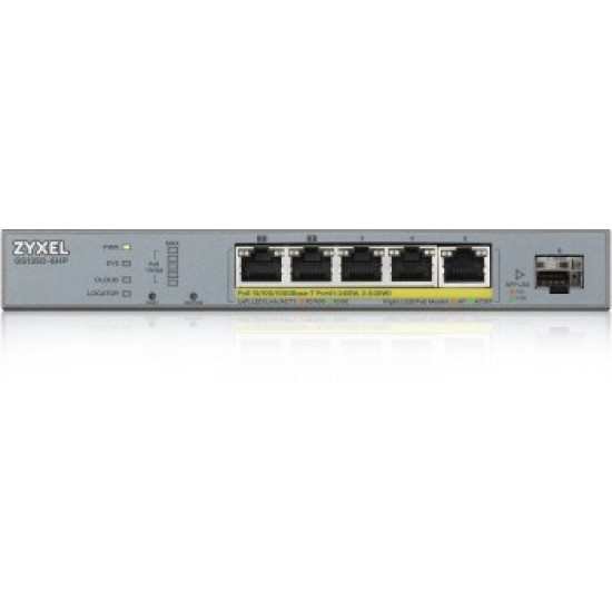 ZYXEL GS1350-6HP, 6 PORT MANAGED CCTV POE SWITCH, LONG RANGE, 60W, 802.3BT (1 YEAR NCC PRO PACK LICENSE BUNDLED)