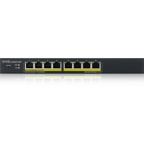 ZYXEL GS1900-8HP, 8-PORT GBE L2 POE SMART SWITCH, 802.3AT, DESKTOP, FANLESS, 70 WATT