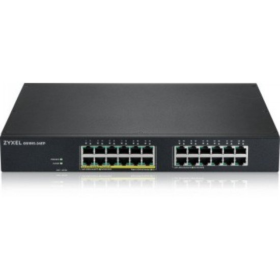 ZYXEL GS1915-24EP, 24-PORT GBE, 12 PORT POE, 130 WATT 802.3AT, RACKMOUNT, FANLESS, SMART SWITCH, HYBRID MODE, STANDALONE OR NEBULAFLEX CLOUD