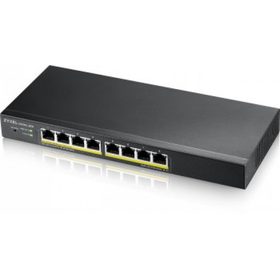 ZYXEL GS1915-8EP, 8-PORT GBE POE SMART HYBRID MODE SWITCH, STANDALONE OR NEBULAFLEX CLOUD, 60 WATT 802.3AT, DESKTOP, FANLESS