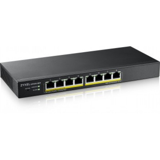 ZYXEL GS1915-8EP, 8-PORT GBE POE SMART HYBRID MODE SWITCH, STANDALONE OR NEBULAFLEX CLOUD, 60 WATT 802.3AT, DESKTOP, FANLESS