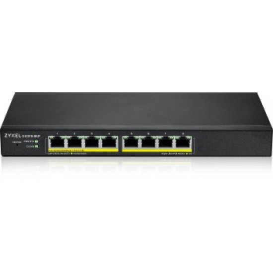 ZYXEL GS1915-8EP, 8-PORT GBE POE SMART HYBRID MODE SWITCH, STANDALONE OR NEBULAFLEX CLOUD, 60 WATT 802.3AT, DESKTOP, FANLESS