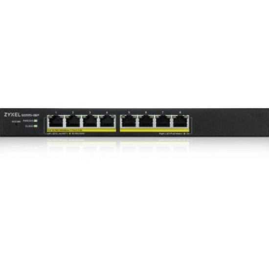 ZYXEL GS1915-8EP, 8-PORT GBE POE SMART HYBRID MODE SWITCH, STANDALONE OR NEBULAFLEX CLOUD, 60 WATT 802.3AT, DESKTOP, FANLESS