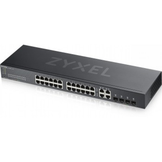 ZYXEL GS1920-24V2, 28 PORT SMART MANAGED SWITCH 24X GIGABIT COPPER AND 4X GIGABIT DUAL PERS., HYBRID MODE, STANDALONE OR NEBULAFLEX CLOUD