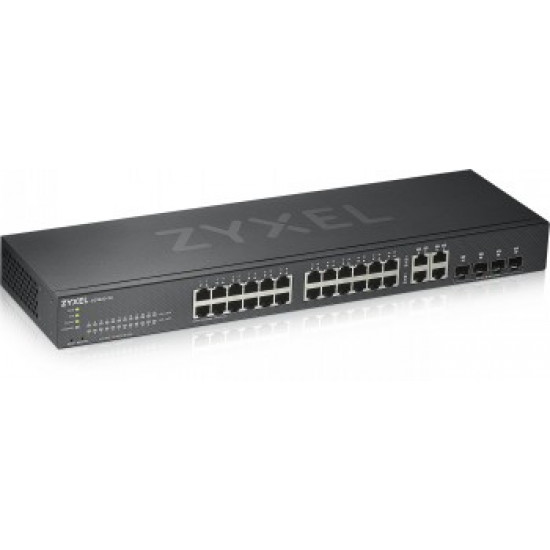 ZYXEL GS1920-24V2, 28 PORT SMART MANAGED SWITCH 24X GIGABIT COPPER AND 4X GIGABIT DUAL PERS., HYBRID MODE, STANDALONE OR NEBULAFLEX CLOUD