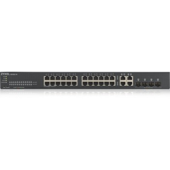 ZYXEL GS1920-24V2, 28 PORT SMART MANAGED SWITCH 24X GIGABIT COPPER AND 4X GIGABIT DUAL PERS., HYBRID MODE, STANDALONE OR NEBULAFLEX CLOUD