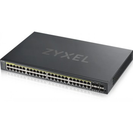 ZYXEL GS1920-48HPV2, 50 PORT SMART MANAGED POE SWITCH 48X GIGABIT COPPER POE AND 4X GIGABIT DUAL PERS., HYBRID MODE, STANDALONE OR NEBULAFLEX CLOUD, 375 WATT POE