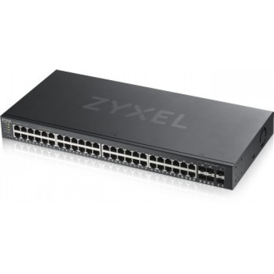 ZYXEL GS1920-48V2, 50 PORT SMART MANAGED SWITCH 48X GIGABIT COPPER AND 4X GIGABIT DUAL PERS., HYBRID MODE, STANDALONE OR NEBULAFLEX CLOUD