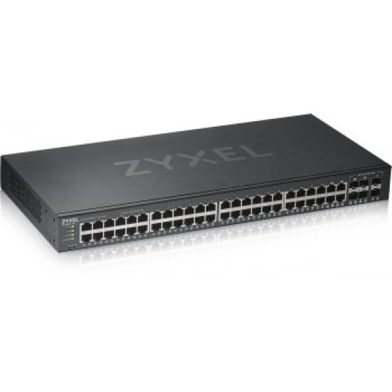 ZYXEL GS1920-48V2, 50 PORT SMART MANAGED SWITCH 48X GIGABIT COPPER AND 4X GIGABIT DUAL PERS., HYBRID MODE, STANDALONE OR NEBULAFLEX CLOUD