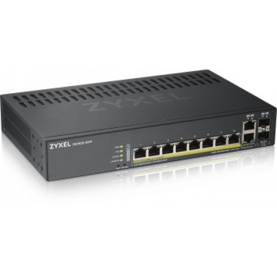 ZYXEL GS1920-8HPV2, 10 PORT SMART MANAGED SWITCH 8X GIGABIT COPPER AND 2X GIGABIT DUAL PERS., HYBRID MODE, STANDALONE OR NEBULAFLEX CLOUD, 130 WATT POE, FANLESS