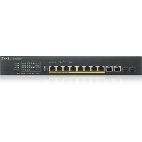 ZYXEL XS1930-12HP, 8-PORT MULTI-GIGABIT SMART MANAGED POE 375WATT 802.3BT SWITCH, 2X 10GBE, 2 SFP+ UPLINK, HYBRID MODE, STANDALONE OR NEBULAFLEX CLOUD