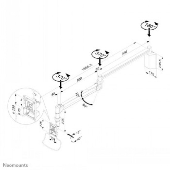 NEWSTAR MEDICAL FLAT SCREEN WALL MOUNT (162 CM LONG/170 CM HIGH) 10-24 WHITE