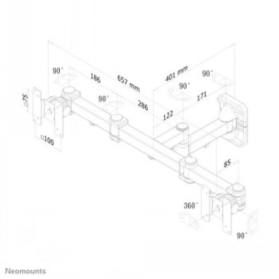 NEWSTAR FLAT SCREEN DUAL WALL MOUNT (3 PIVOTS & TILTABLE) 10-27 BLACK