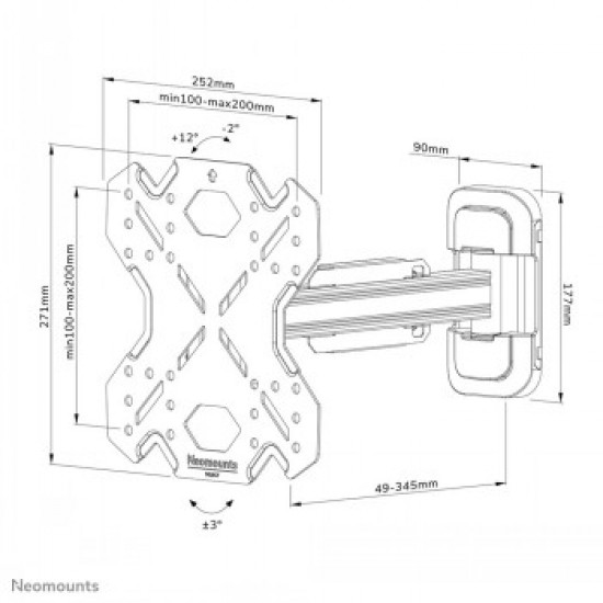 NEOMOUNTS SELECT SCREEN WALL MOUNT (FULL MOTION, 2 PIVOTS, VESA 200X200)