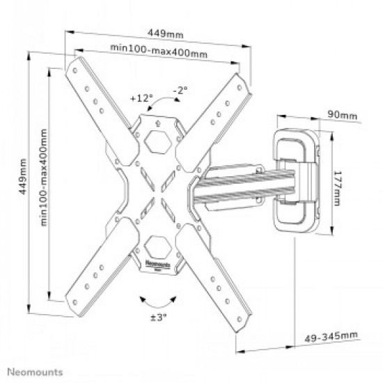 NEOMOUNTS SELECT SCREEN WALL MOUNT (FULL MOTION, 2 PIVOTS, VESA 400X400)